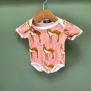 Milkbarn Baby Pink Deer Print Short Sleeve Bodysuit 3-6 Months Organic Cotton